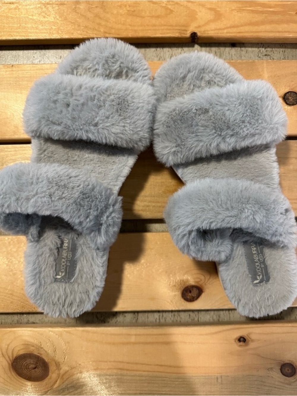 Koolaburra x UGG Womens Size 9 Slide Sandals Fuzz On Faux Fur Gray Wild Dove